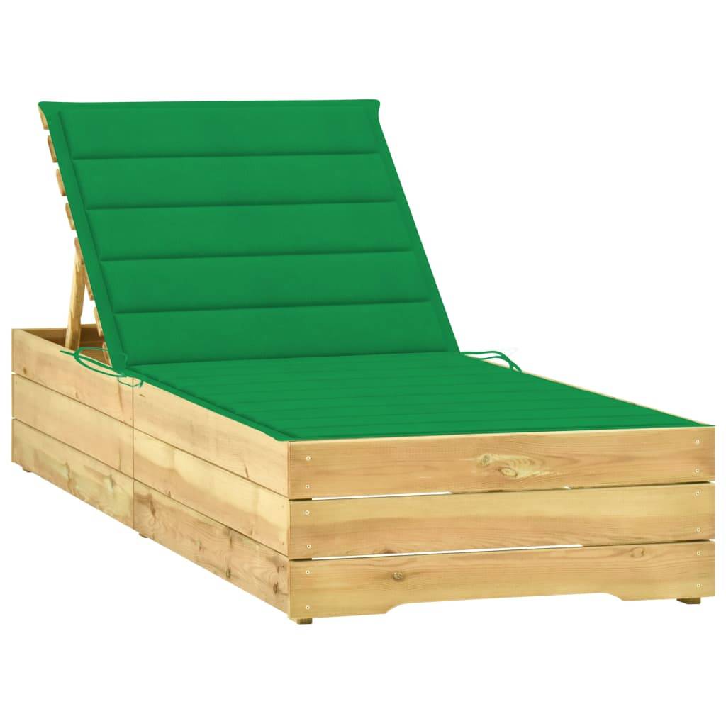 Helloshop26 - Transat chaise longue bain de soleil lit de jardin terrasse meuble d'extérieur avec coussin vert bois de pin imprégné - Image 1