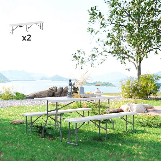 Banc Pliant Plastique Métal Réception Pique-Nique Charge 240kg 182x28x42cm Blanc - ComfortXL Outdoor Living - Image 10