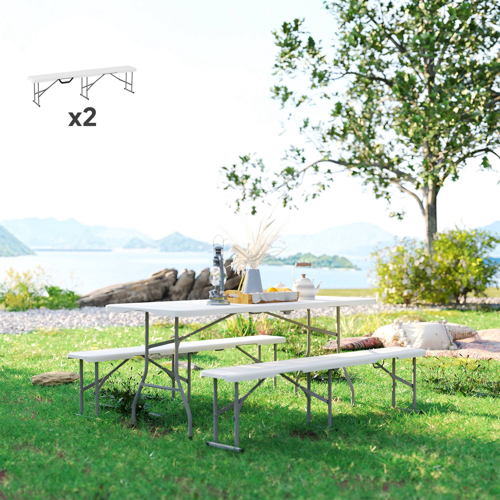 Banc Pliant Plastique Métal Réception Pique-Nique Charge 240kg 182x28x42cm Blanc - ComfortXL Outdoor Living - Image 10