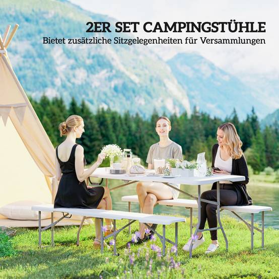 Banc Pliant Plastique Métal Réception Pique-Nique Charge 240kg 182x28x42cm Blanc - ComfortXL Outdoor Living - Image 6