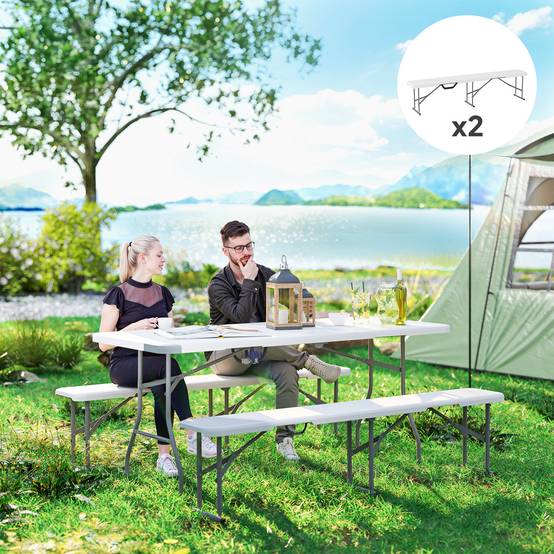 Banc Pliant Plastique Métal Réception Pique-Nique Charge 240kg 182x28x42cm Blanc - ComfortXL Outdoor Living - Image 3