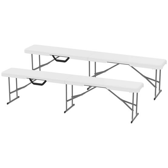 Banc Pliant Plastique Métal Réception Pique-Nique Charge 240kg 182x28x42cm Blanc - ComfortXL Outdoor Living - Image 2