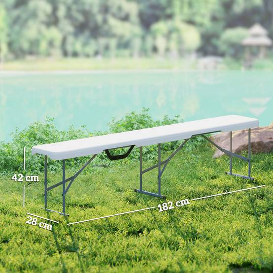 Banc Pliant Plastique Métal Réception Pique-Nique Charge 240kg 182x28x42cm Blanc - ComfortXL Outdoor Living - Image 5