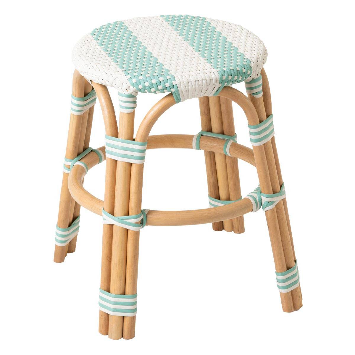 J-Line - Tabouret en Rotin "Reyes" 46cm Bleu & Blanc - Image 1