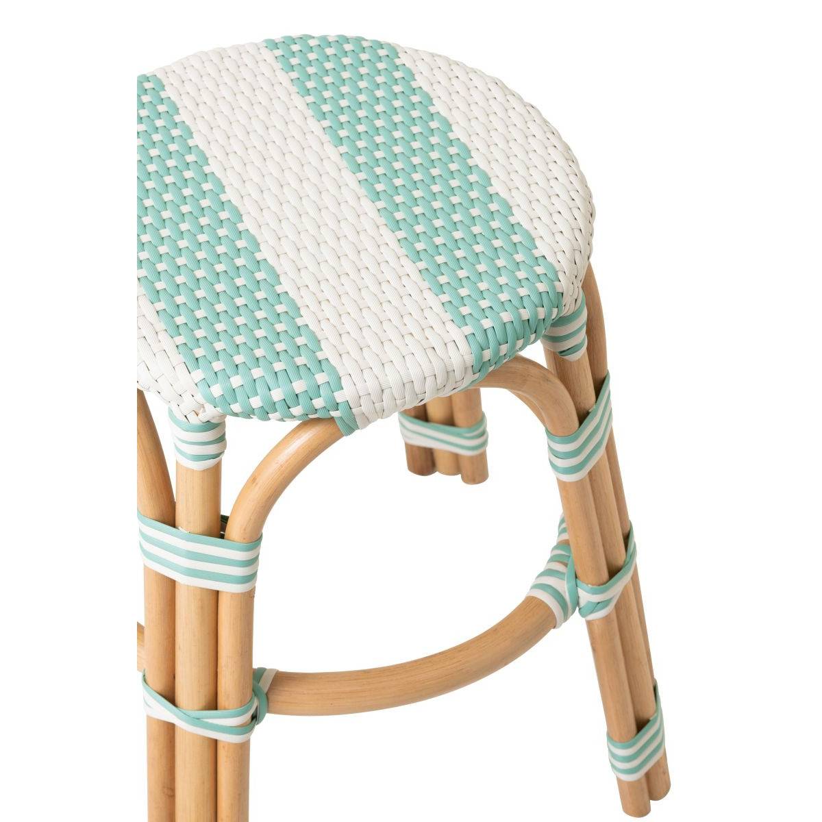 J-Line - Tabouret en Rotin "Reyes" 46cm Bleu & Blanc - Image 3