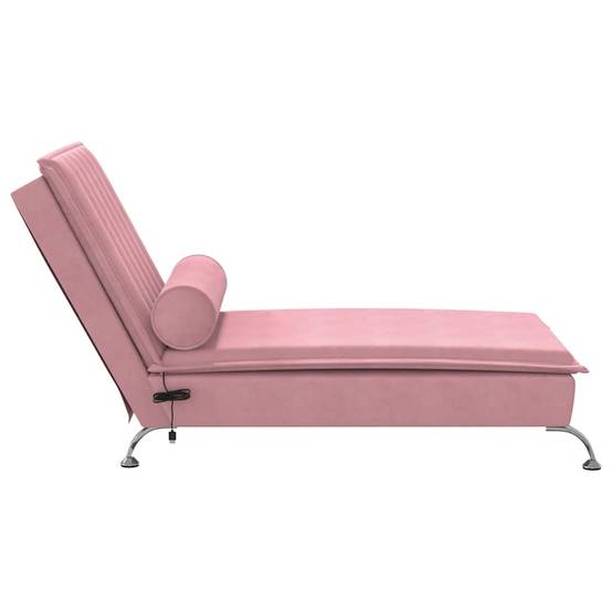 Maison Chic - Chaise longue | Transat | Bain de soleil de massage avec traversin rose velours - Image 5