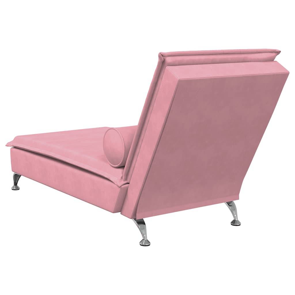 Maison Chic - Chaise longue | Transat | Bain de soleil de massage avec traversin rose velours - Image 6