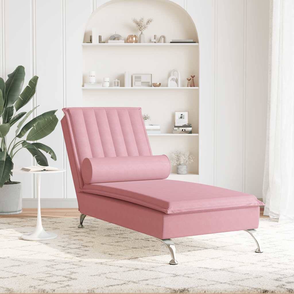 Maison Chic - Chaise longue | Transat | Bain de soleil de massage avec traversin rose velours - Image 3