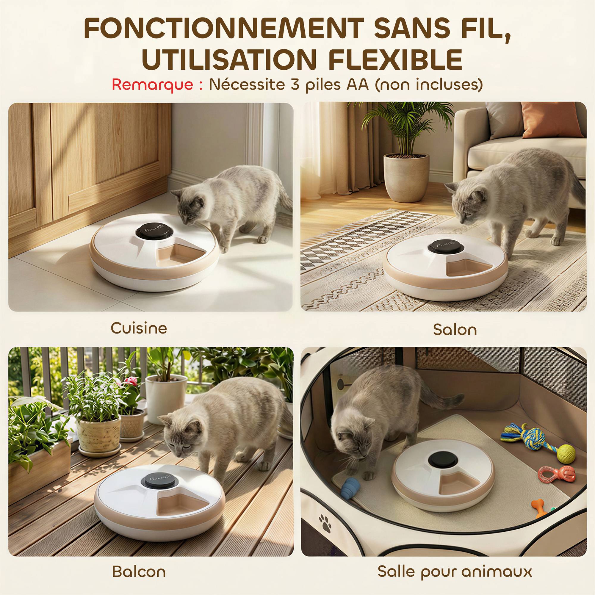 Sans Marque - Distributeur de Nourriture pour Animaux de Compagnie Distributeur Automatique 6 portions 31,5 x 31,5 x 8,3 cm blanc - Image 10