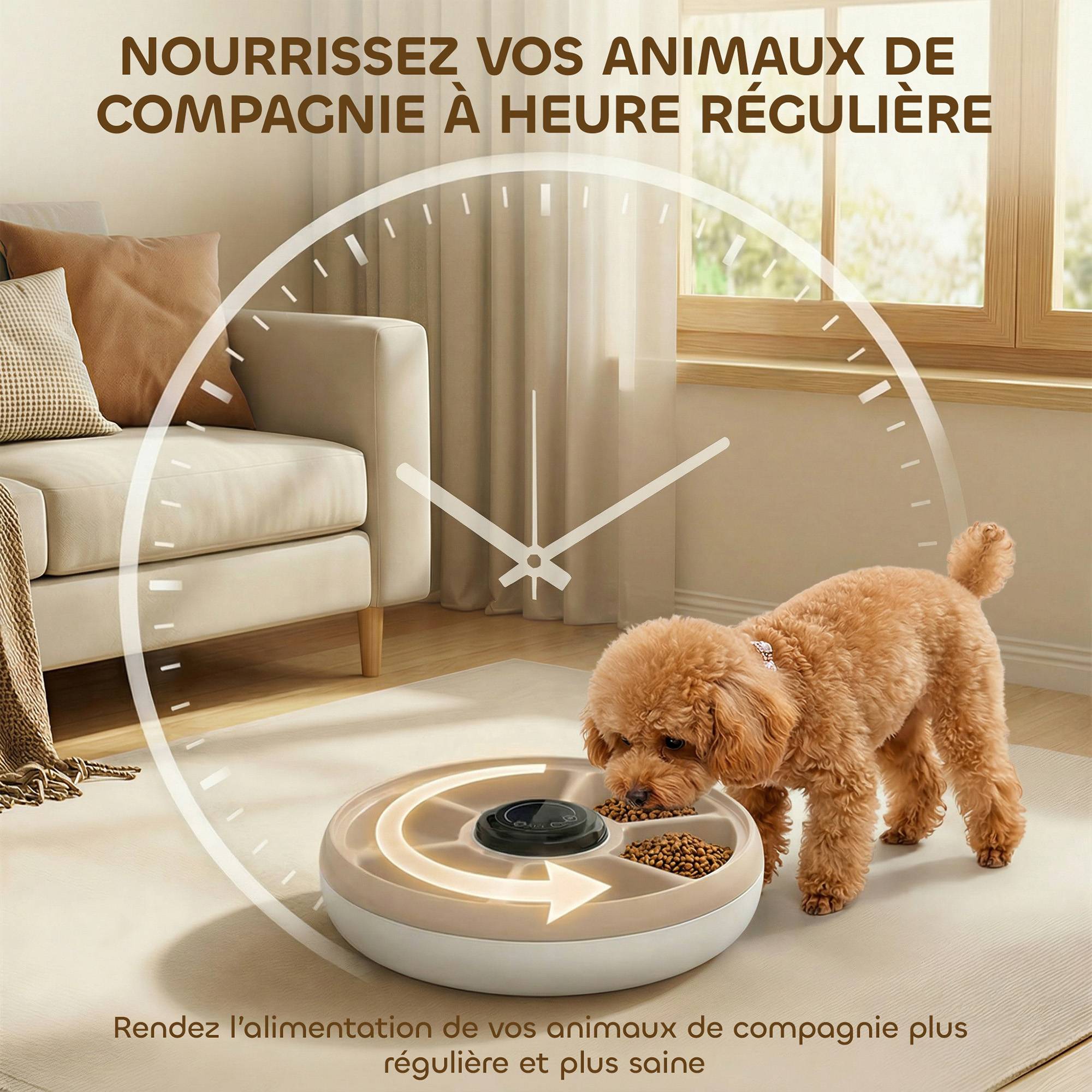 Sans Marque - Distributeur de Nourriture pour Animaux de Compagnie Distributeur Automatique 6 portions 31,5 x 31,5 x 8,3 cm blanc - Image 8