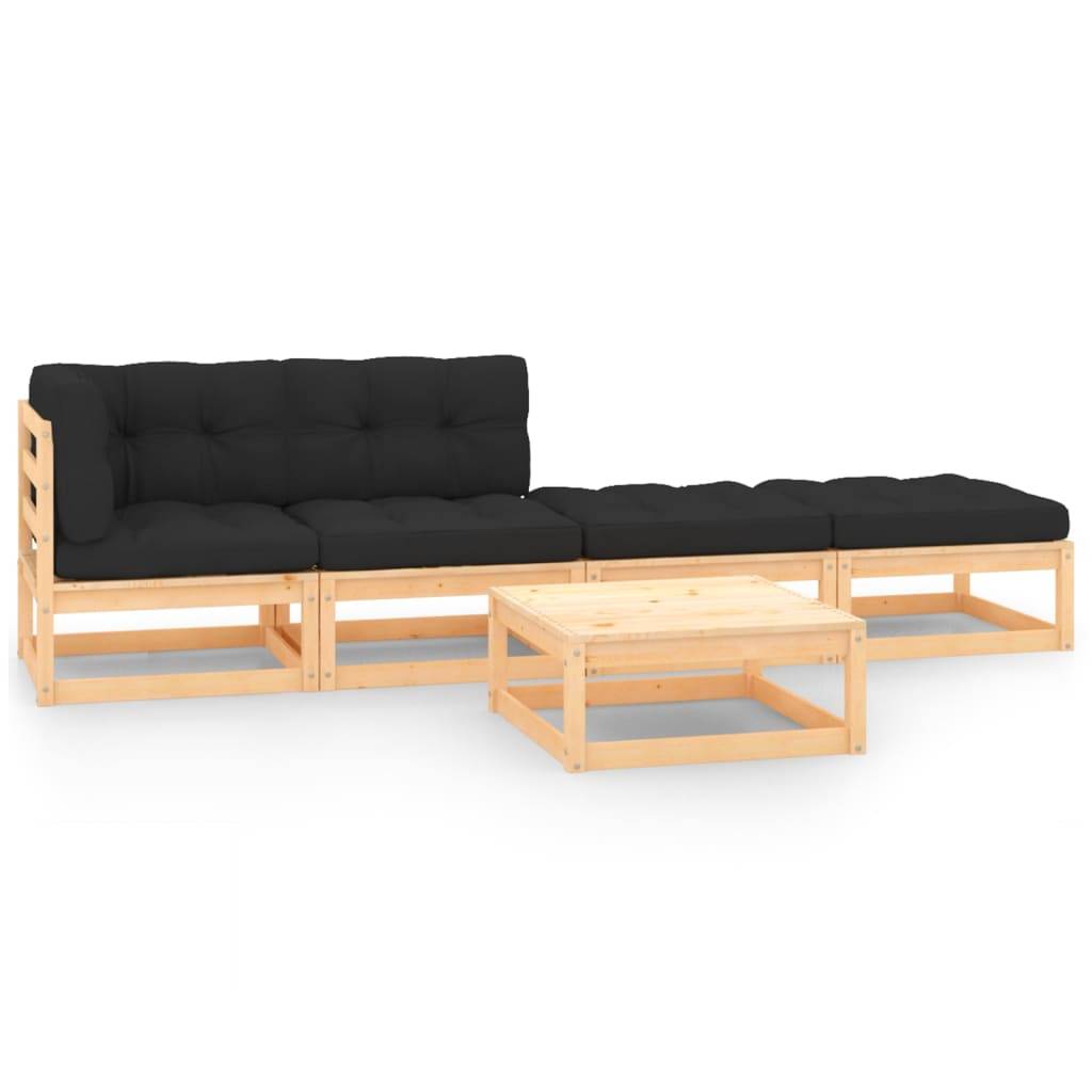 Helloshop26 - Salon de jardin meuble d'extérieur ensemble de mobilier 5 pièces avec coussins bois de pin massif - Image 1
