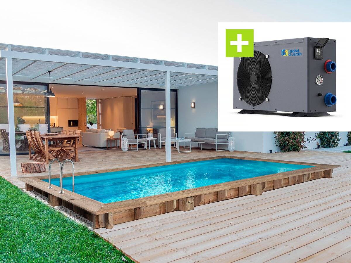 Habitat Et Jardin - Piscine Bois Rectangle "tobago"- 6.20 X 3.00 X 1.31 M +  Pompe à Chaleur - Puissance 6.1 Kw -habitat Et Jardin - Image 1