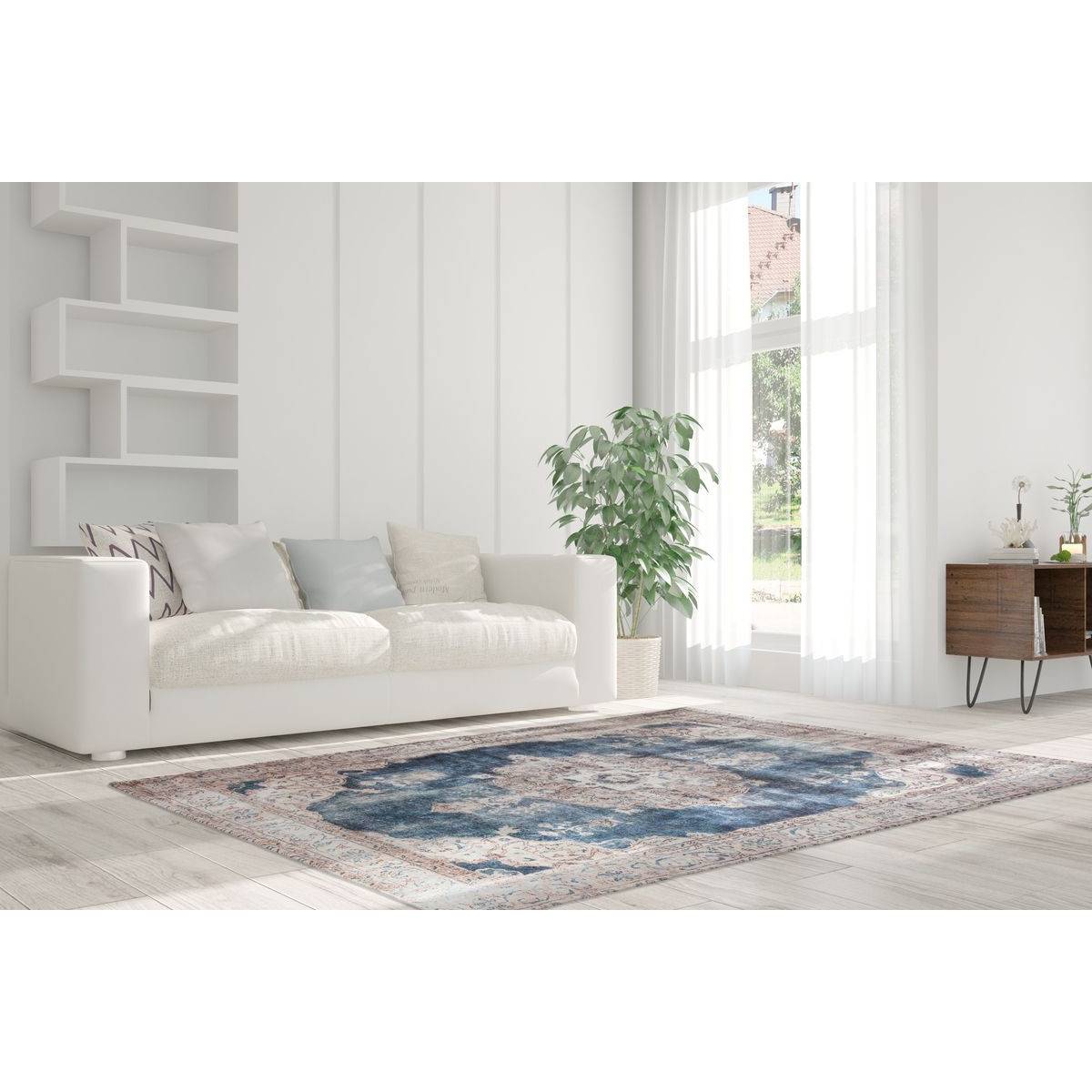 Tapis Imprimé Antique "Vintage" Beige & Bleu 200 x 290 cm - Image 2