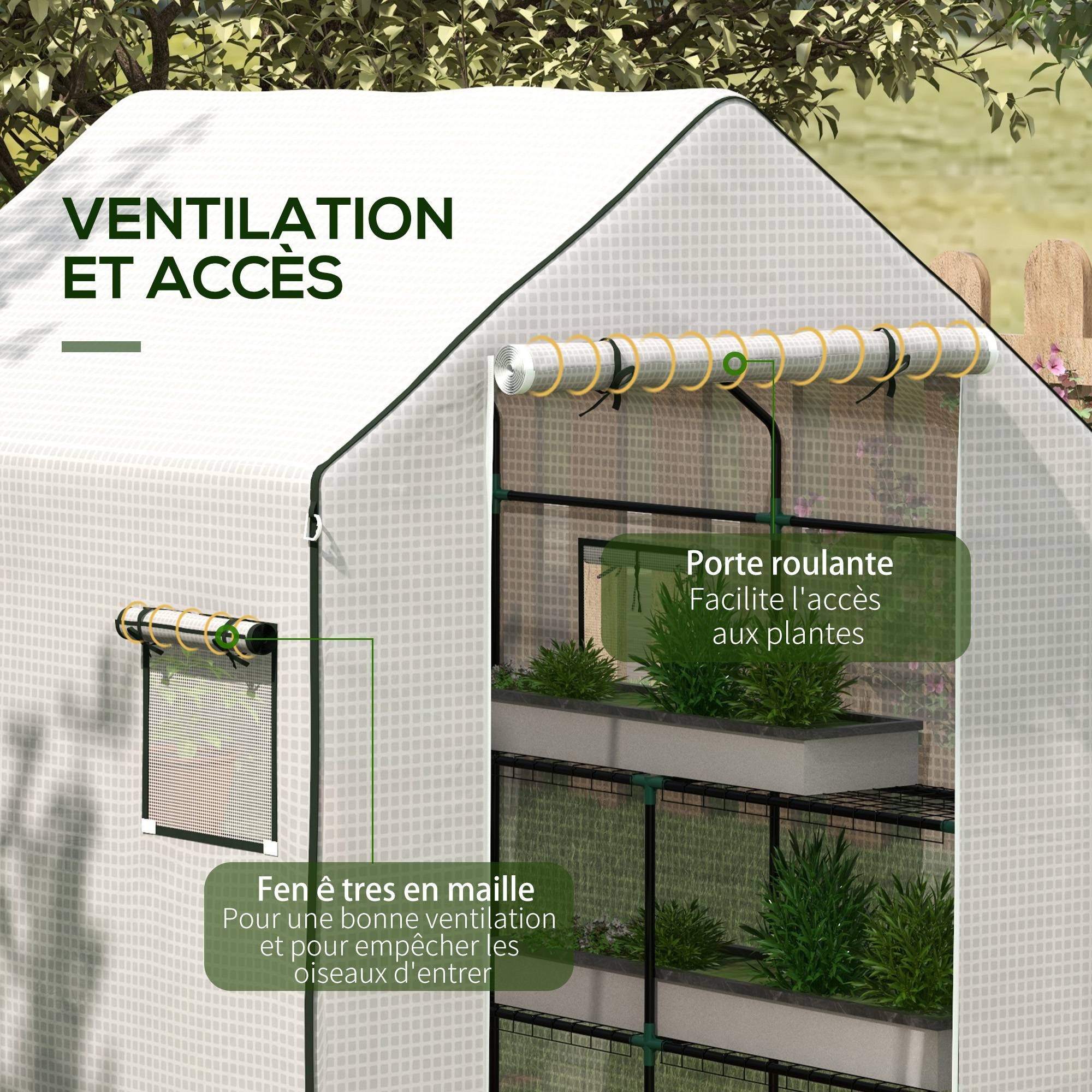 Outsunny - Bâche de remplacement serre de jardin 140L x 143l x 190H cm - 2 fenêtres, porte zippée enroulable - PE blanc - Outsunny - Image 6