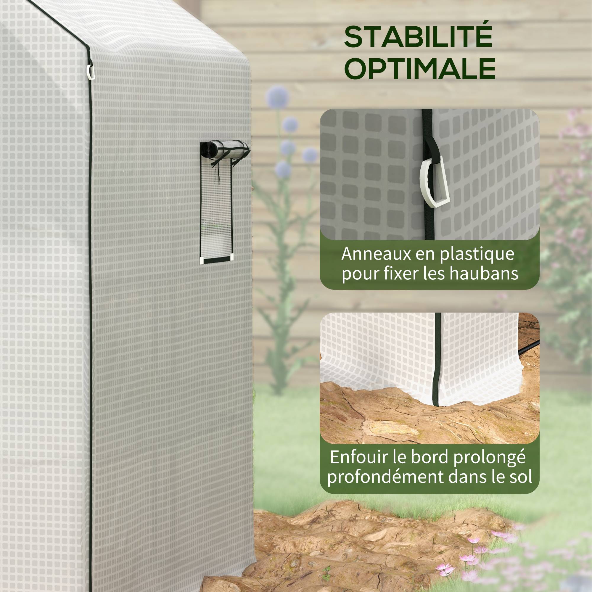 Outsunny - Bâche de remplacement serre de jardin 140L x 143l x 190H cm - 2 fenêtres, porte zippée enroulable - PE blanc - Outsunny - Image 7