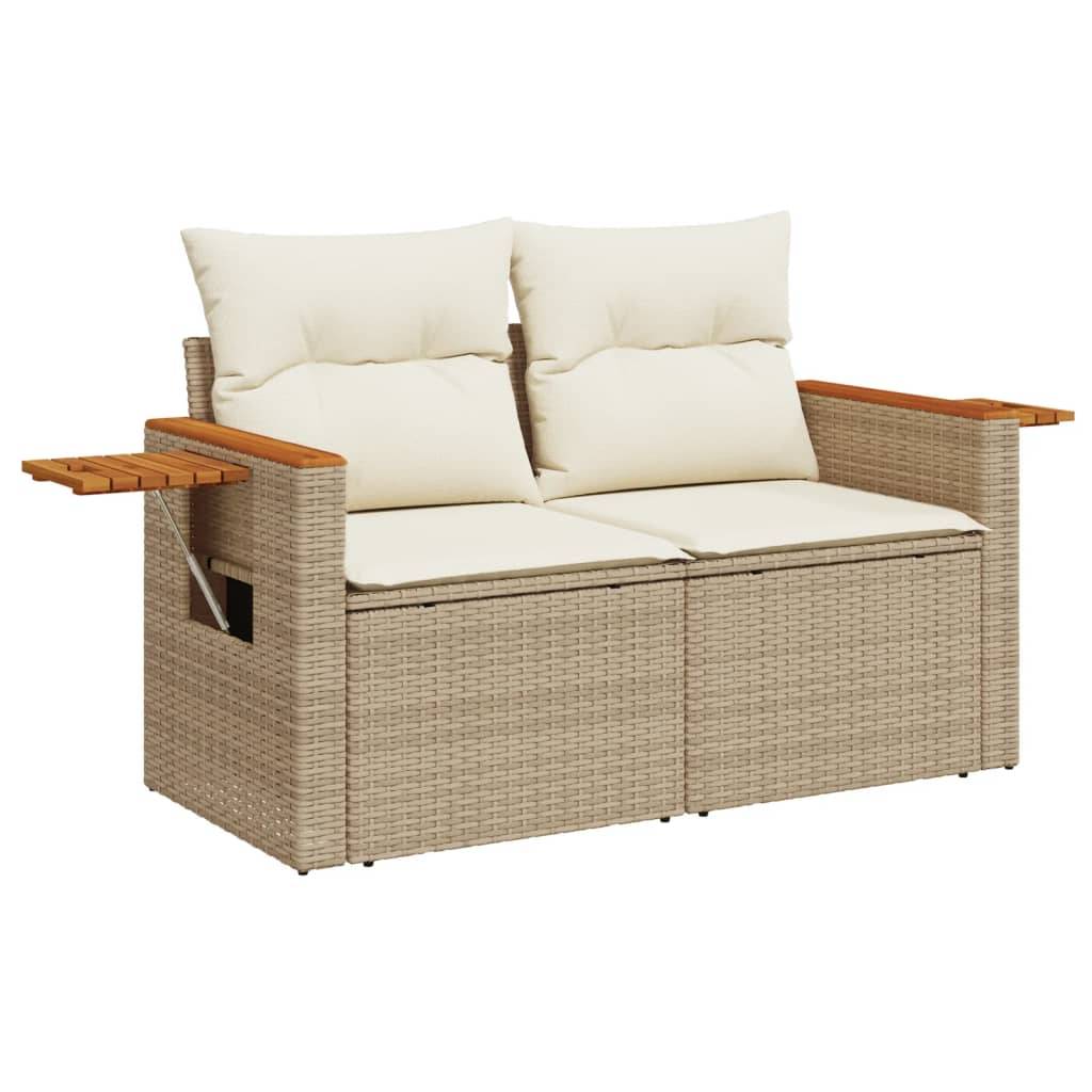 ComfortXL - Canapé Extérieur 2 Places Poly Rotin Beige Acacia et Tablette Rabattable Intégrée – ComfortXL Outdoor Living - Image 8