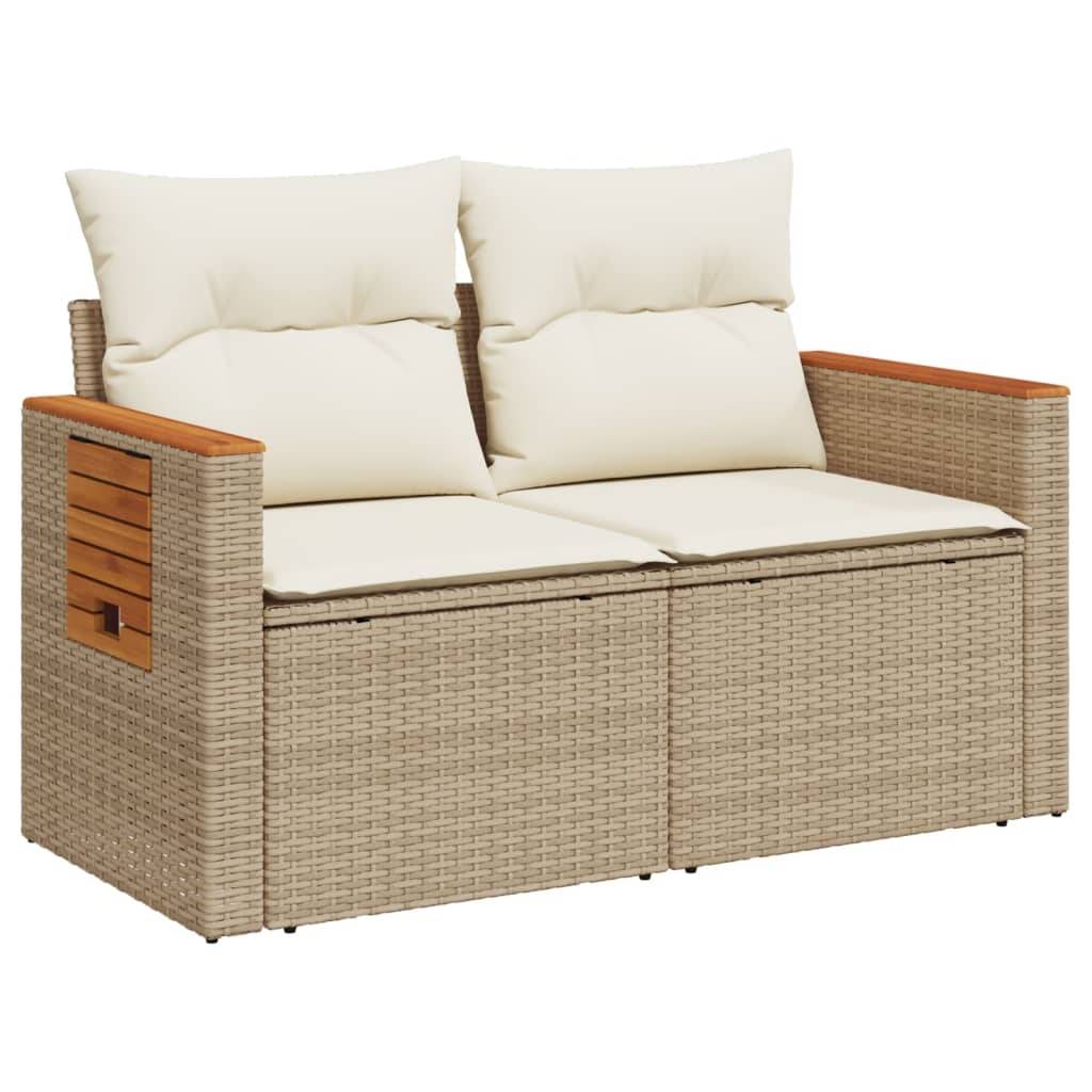 ComfortXL - Canapé Extérieur 2 Places Poly Rotin Beige Acacia et Tablette Rabattable Intégrée – ComfortXL Outdoor Living - Image 2