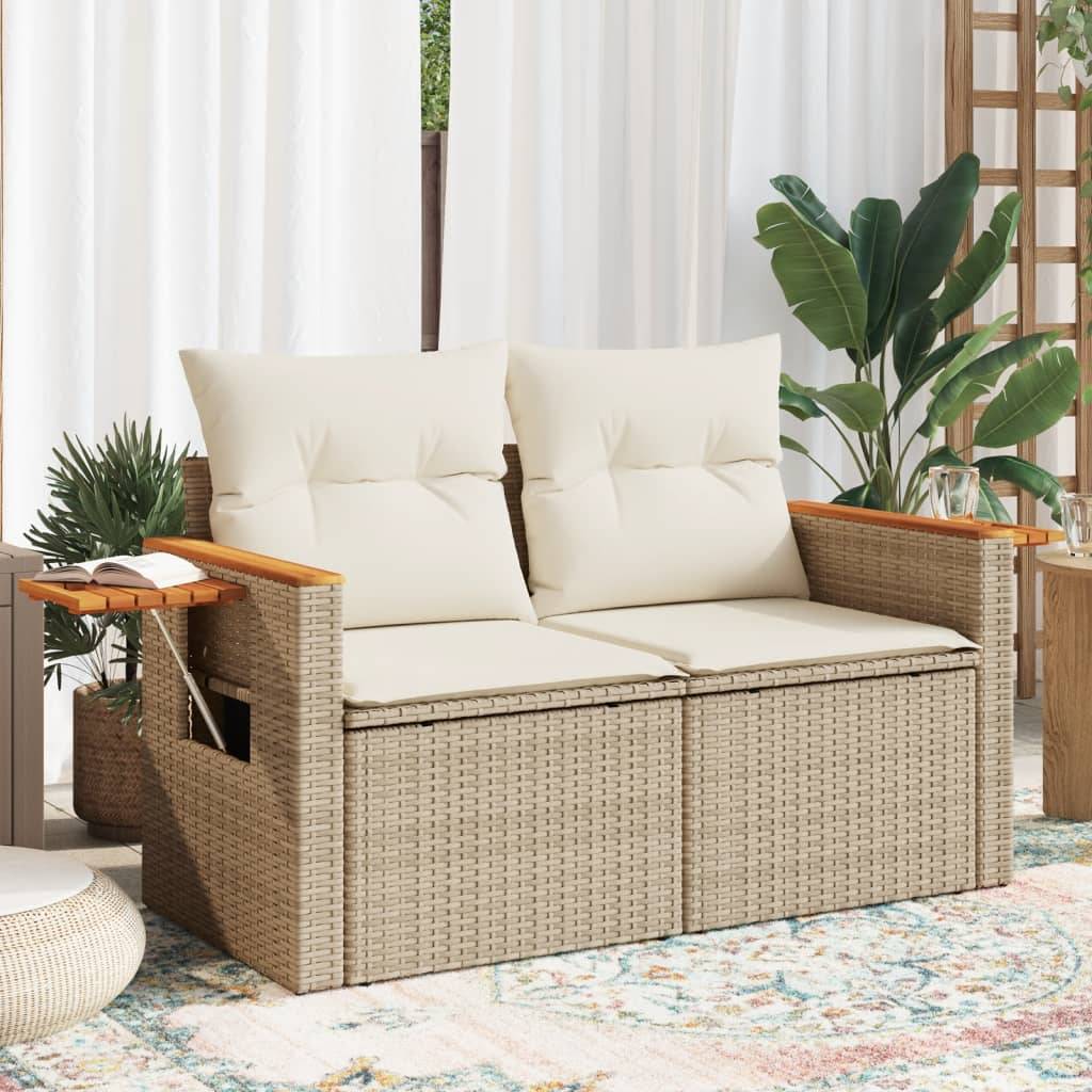 ComfortXL - Canapé Extérieur 2 Places Poly Rotin Beige Acacia et Tablette Rabattable Intégrée – ComfortXL Outdoor Living - Image 1