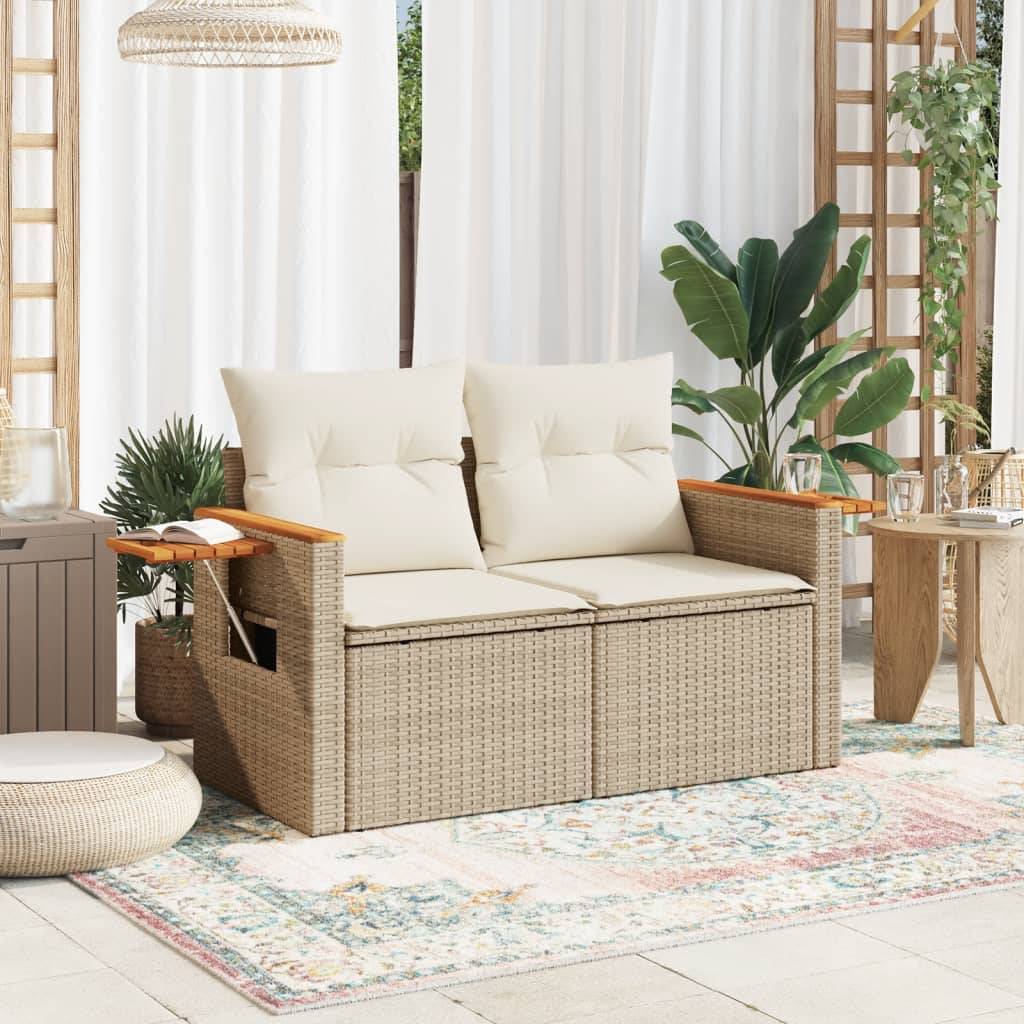 ComfortXL - Canapé Extérieur 2 Places Poly Rotin Beige Acacia et Tablette Rabattable Intégrée – ComfortXL Outdoor Living - Image 3