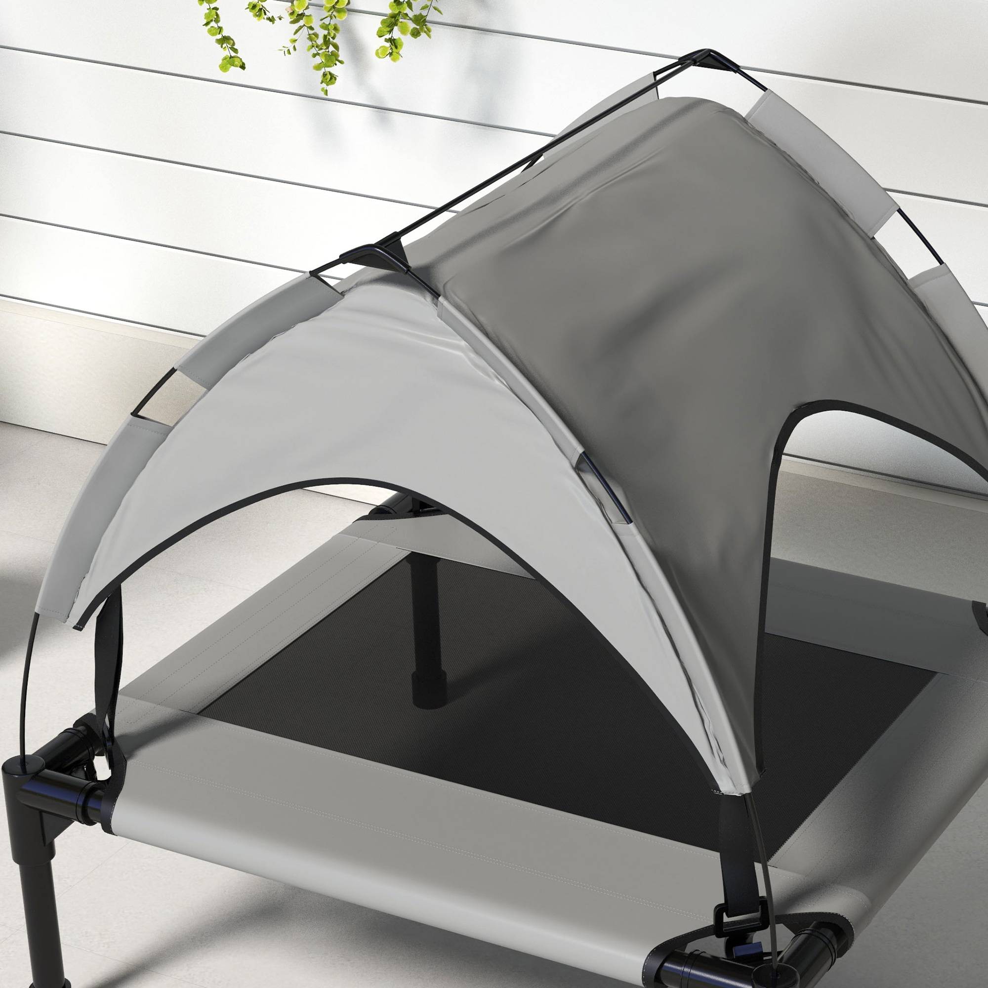 Lit surélevé chien avec auvent anti-UV pare-soleil rafraîchissant 76x61cm gris - ComfortXL Outdoor Living - Image 10