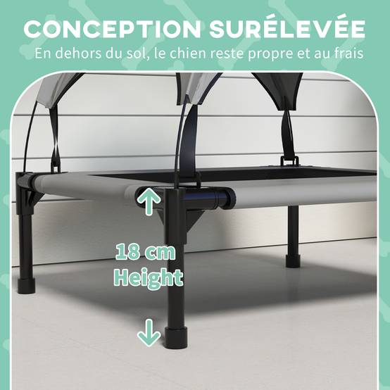 Lit surélevé chien avec auvent anti-UV pare-soleil rafraîchissant 76x61cm gris - ComfortXL Outdoor Living - Image 9