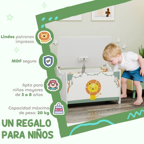 Coffre à jouets de 53 L, coffre à jouets pour enfants avec couvercle à charnière et vérin à gaz, vert - Image 9