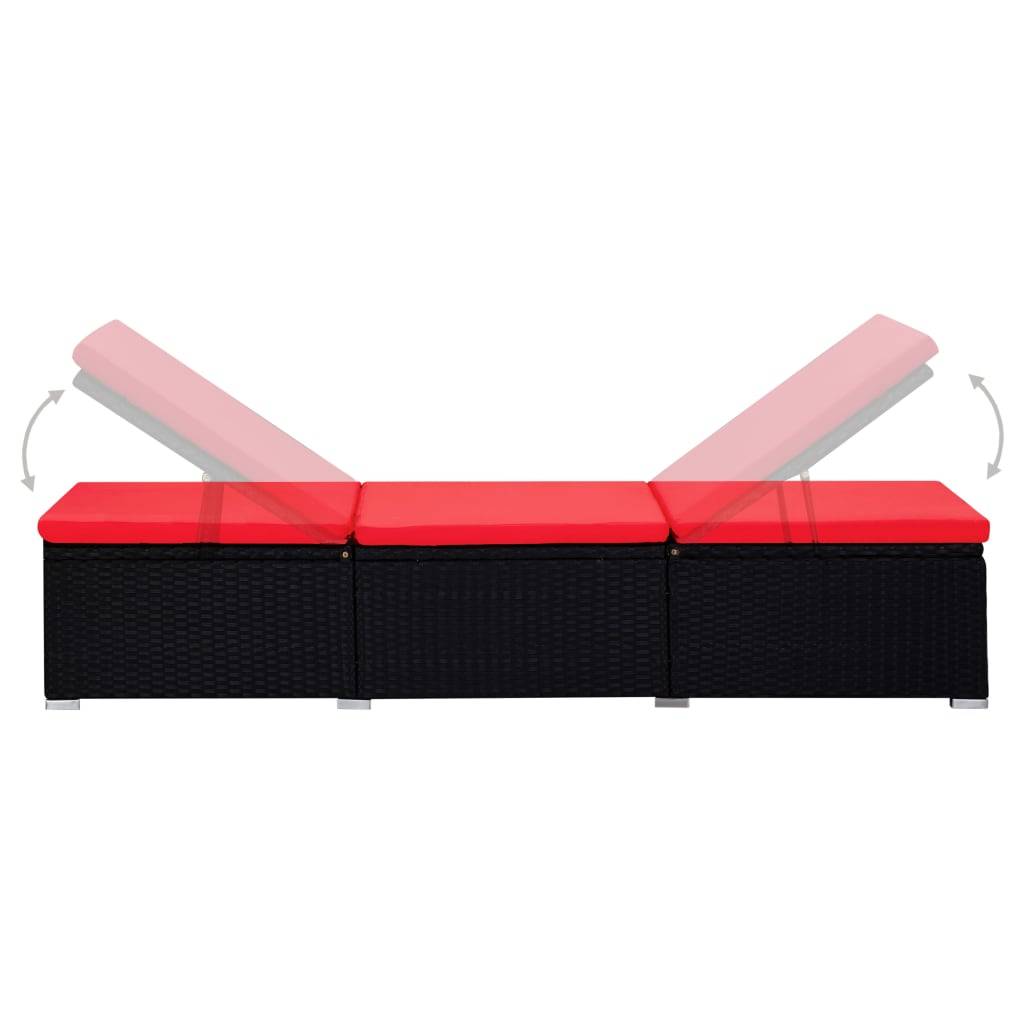 Salon Extérieur 2 Lits de Soleil Table Rotin PE Noir Rouge – ComfortXL Outdoor Living - Image 5