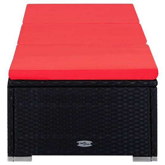 Salon Extérieur 2 Lits de Soleil Table Rotin PE Noir Rouge – ComfortXL Outdoor Living - Image 2