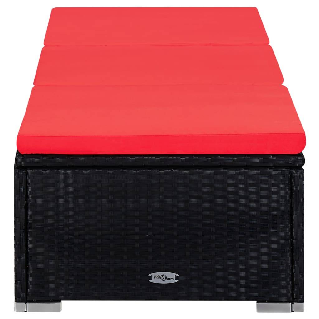 Salon Extérieur 2 Lits de Soleil Table Rotin PE Noir Rouge – ComfortXL Outdoor Living - Image 2