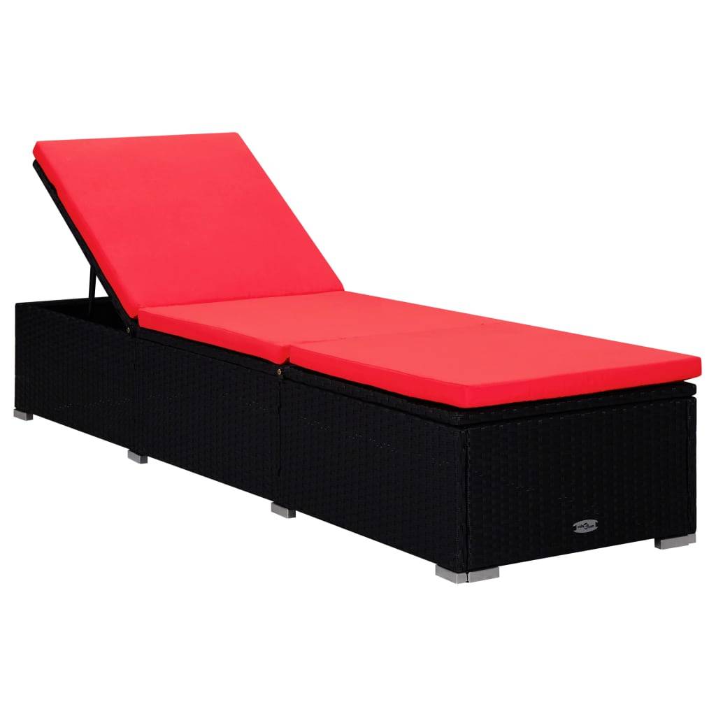 Salon Extérieur 2 Lits de Soleil Table Rotin PE Noir Rouge – ComfortXL Outdoor Living - Image 4