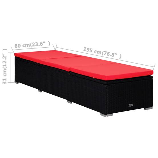 Salon Extérieur 2 Lits de Soleil Table Rotin PE Noir Rouge – ComfortXL Outdoor Living - Image 9