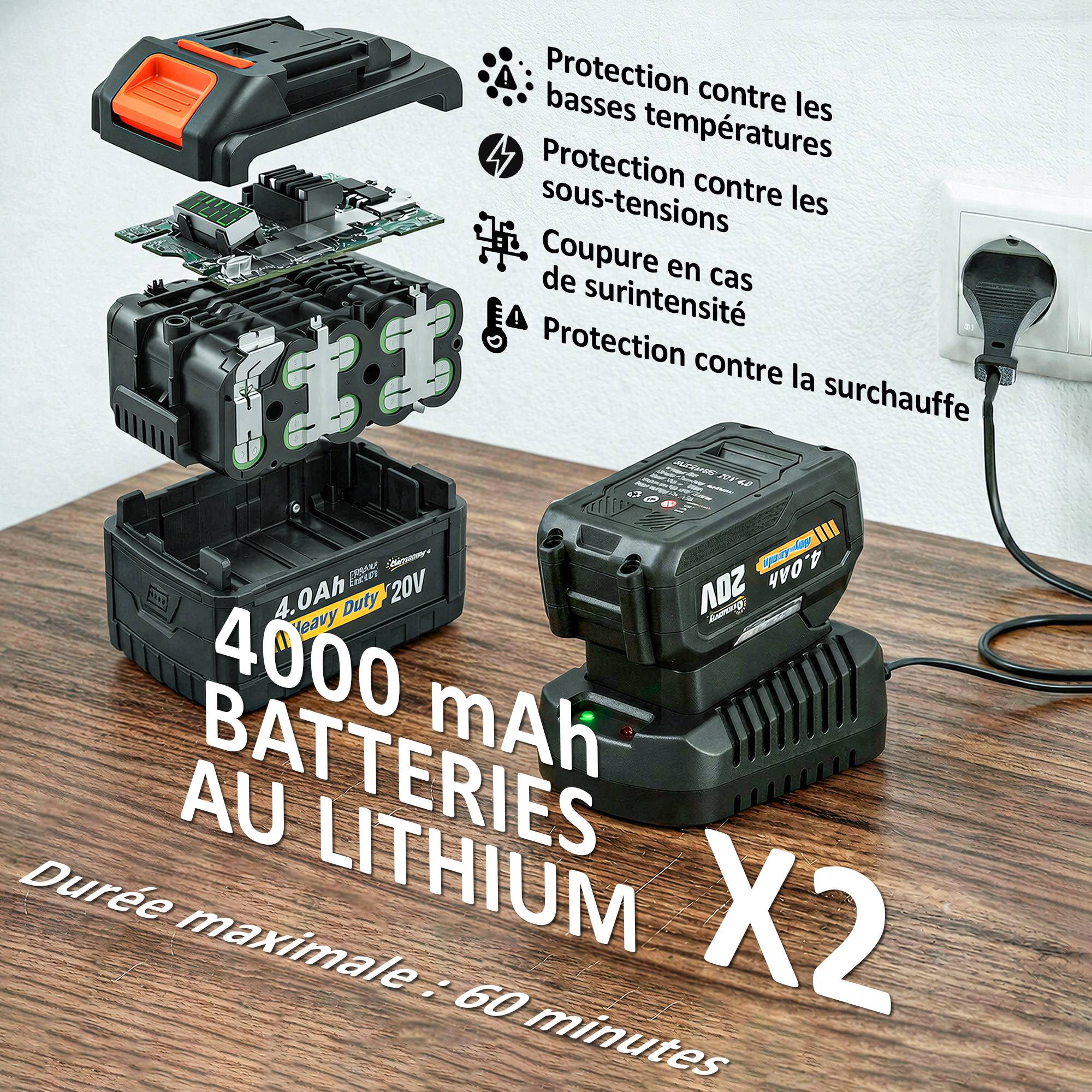 Taille-Haies Électrique avec Manche Télescopique Lame 51 cm 2 Batteries 4,0 Ah 112,5x15x14,5cm, Orange - Image 7
