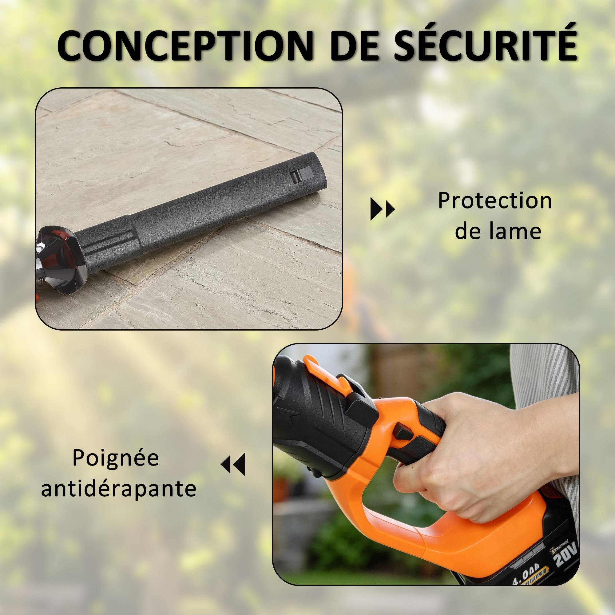 Taille-Haies Électrique avec Manche Télescopique Lame 51 cm 2 Batteries 4,0 Ah 112,5x15x14,5cm, Orange - Image 10
