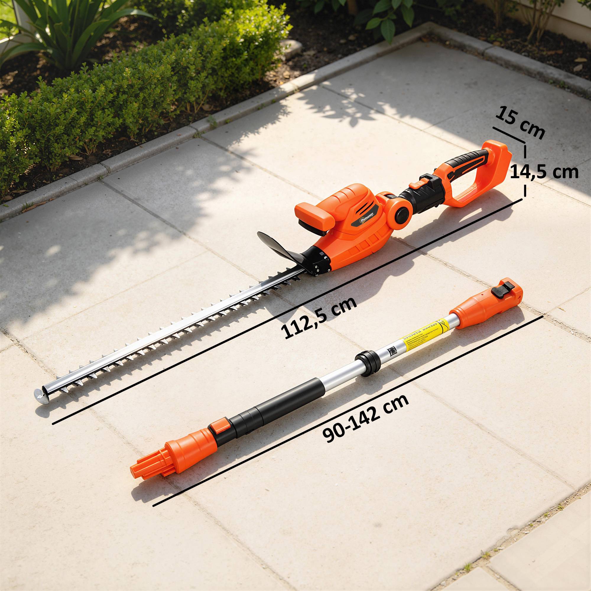 Taille-Haies Électrique avec Manche Télescopique Lame 51 cm 2 Batteries 4,0 Ah 112,5x15x14,5cm, Orange - Image 5