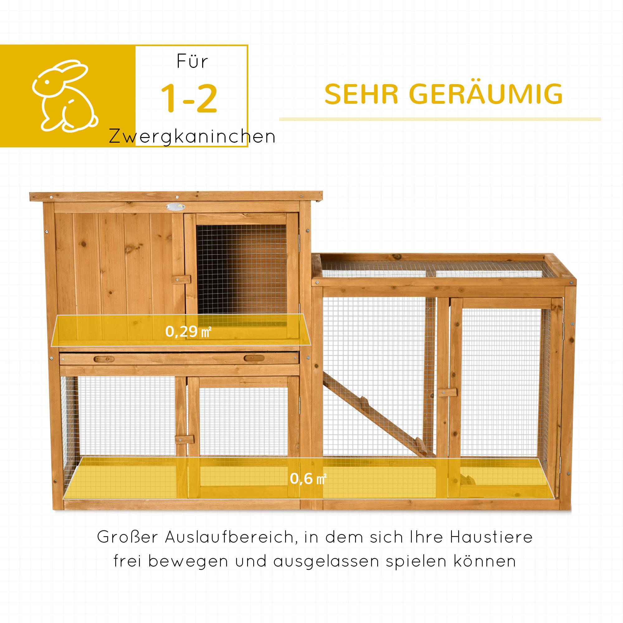 Clapier Lapin Bois Sapin avec Enclos Toit Ouvrant Tiroir Amovible 141x60cm Orange - ComfortXL Pet Living - Image 5