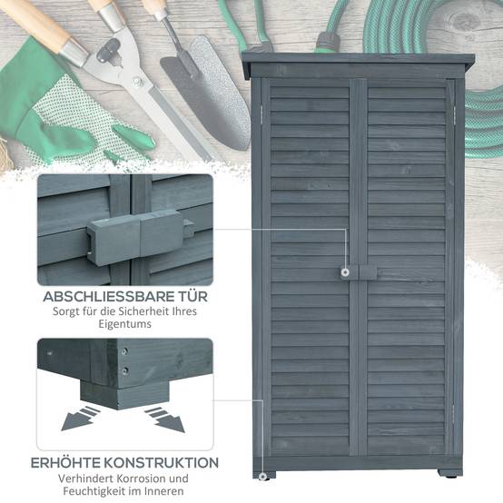 ComfortXL - Armoire de jardin en bois 87 x 46,5 x 160 cm grise avec 3 compartiments portes persiennées toit bitumé - Image 6