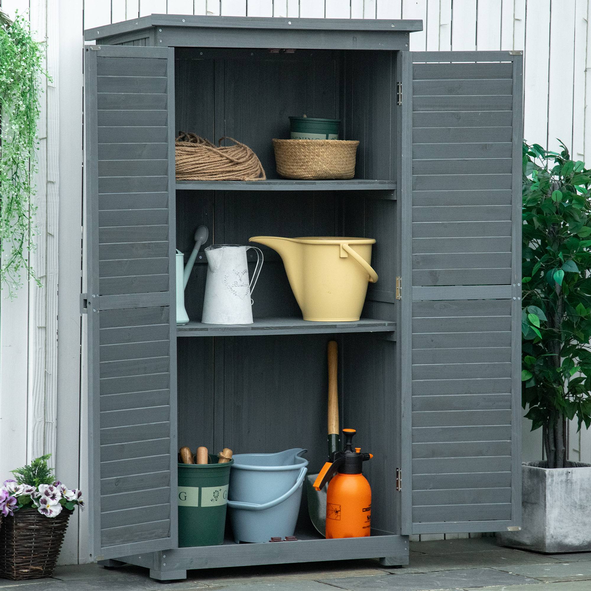 ComfortXL - Armoire de jardin en bois 87 x 46,5 x 160 cm grise avec 3 compartiments portes persiennées toit bitumé - Image 1