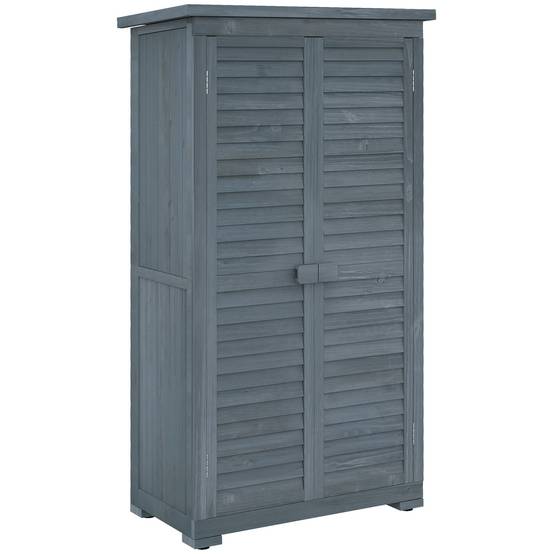 ComfortXL - Armoire de jardin en bois 87 x 46,5 x 160 cm grise avec 3 compartiments portes persiennées toit bitumé - Image 10