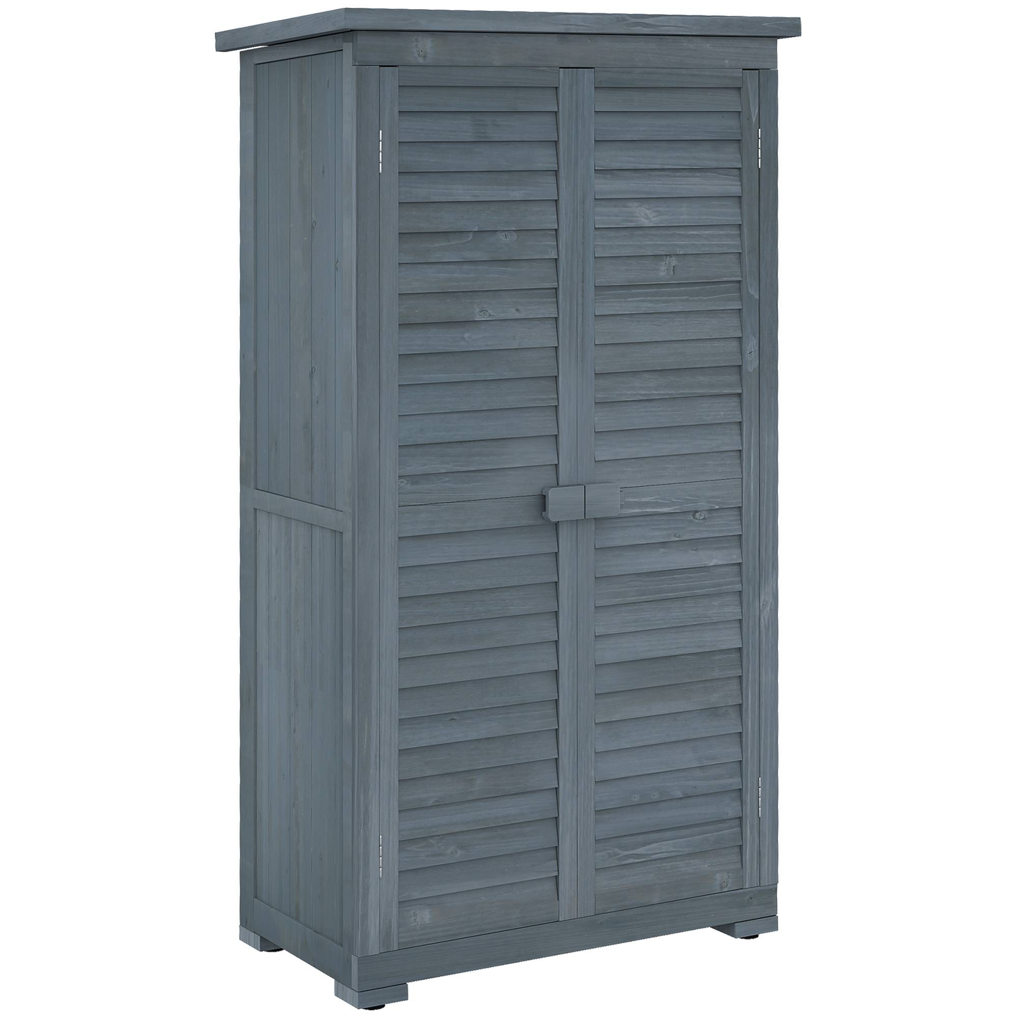ComfortXL - Armoire de jardin en bois 87 x 46,5 x 160 cm grise avec 3 compartiments portes persiennées toit bitumé - Image 10