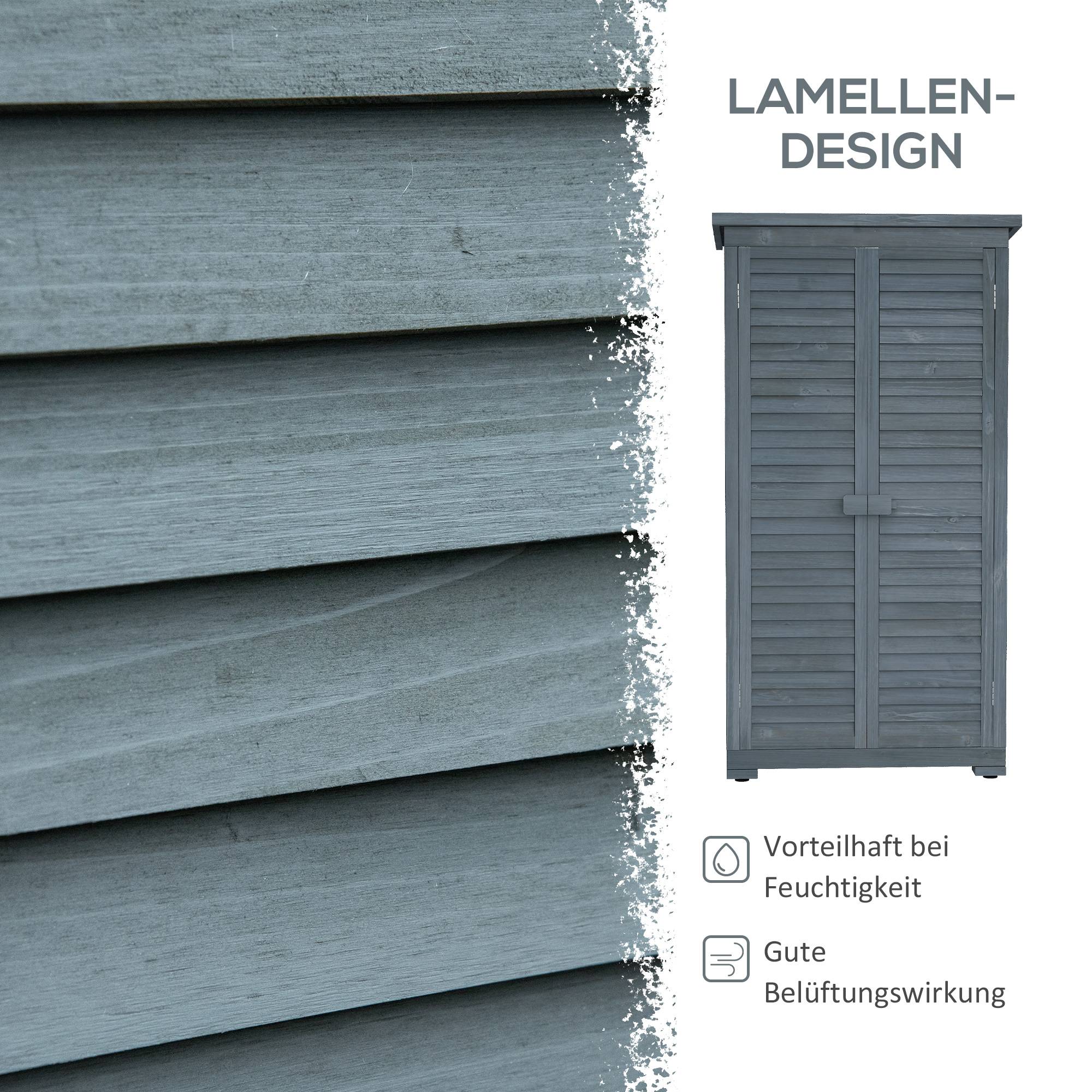ComfortXL - Armoire de jardin en bois 87 x 46,5 x 160 cm grise avec 3 compartiments portes persiennées toit bitumé - Image 4
