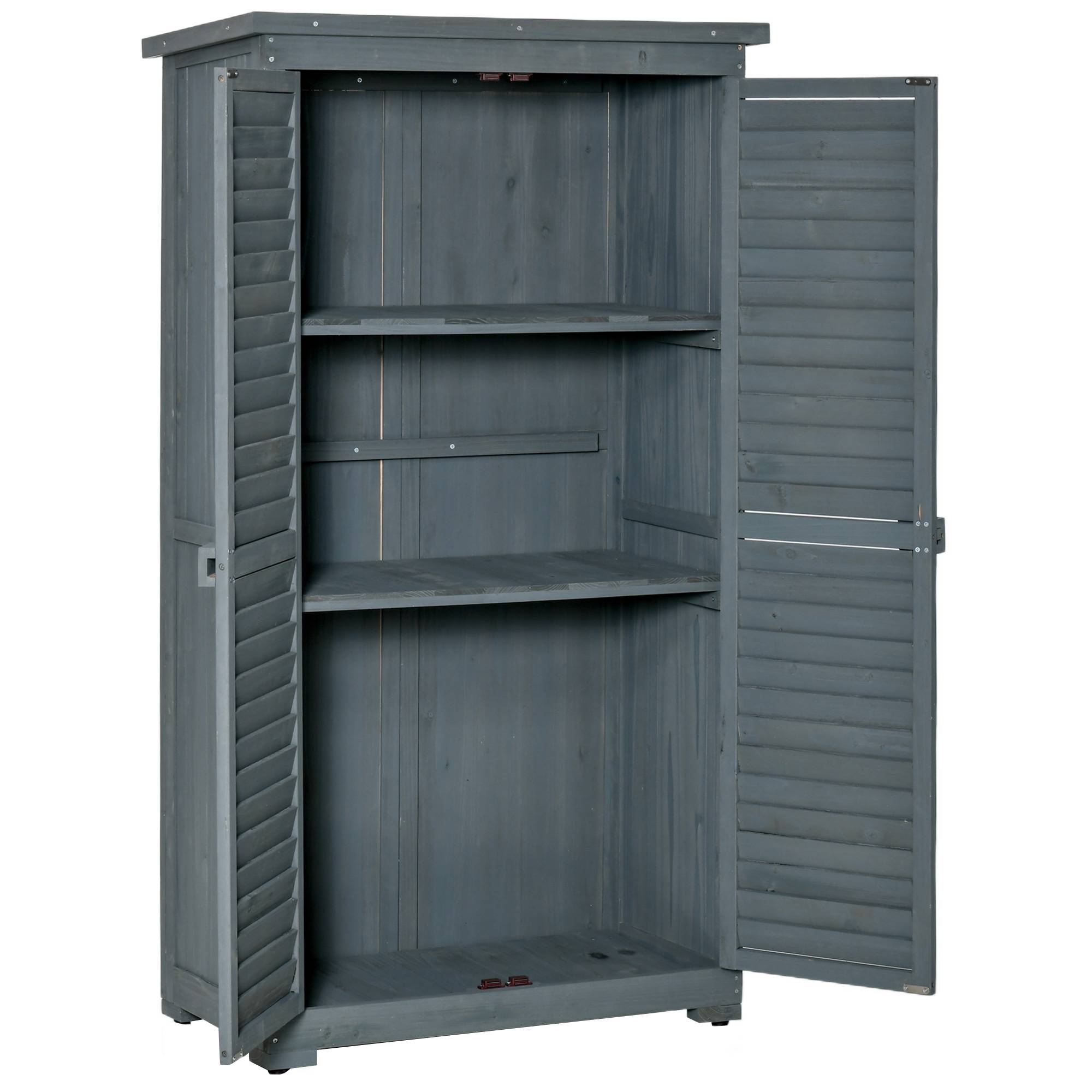 ComfortXL - Armoire de jardin en bois 87 x 46,5 x 160 cm grise avec 3 compartiments portes persiennées toit bitumé - Image 2