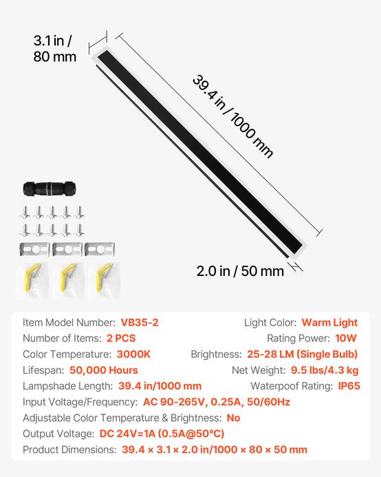 VEVOR Applique Murale d'Extérieur Éclairage Moderne LED 10 W Lot de 2 1 m IP65 - Image 7