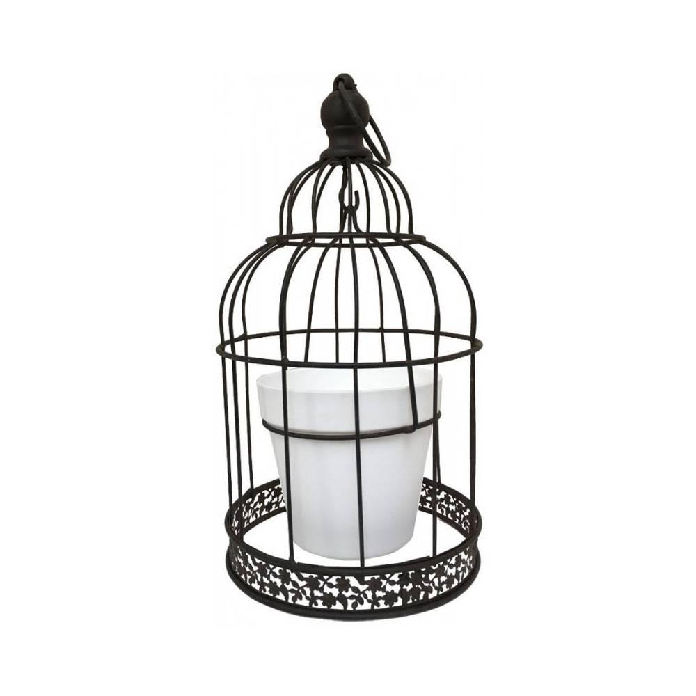 Cage à oiseaux porte plante jardinière extérieure métal marron 18cm Chemin de campagne - Image 1