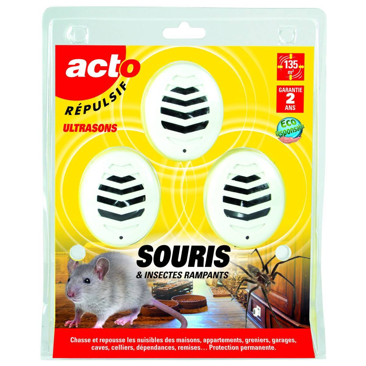 Acto - Répulsif ULTRASONS SOURIS - Insectes rampants - Araignées - lot de 3 - Image 1