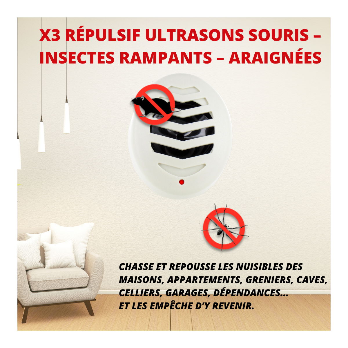 Acto - Répulsif ULTRASONS SOURIS - Insectes rampants - Araignées - lot de 3 - Image 4