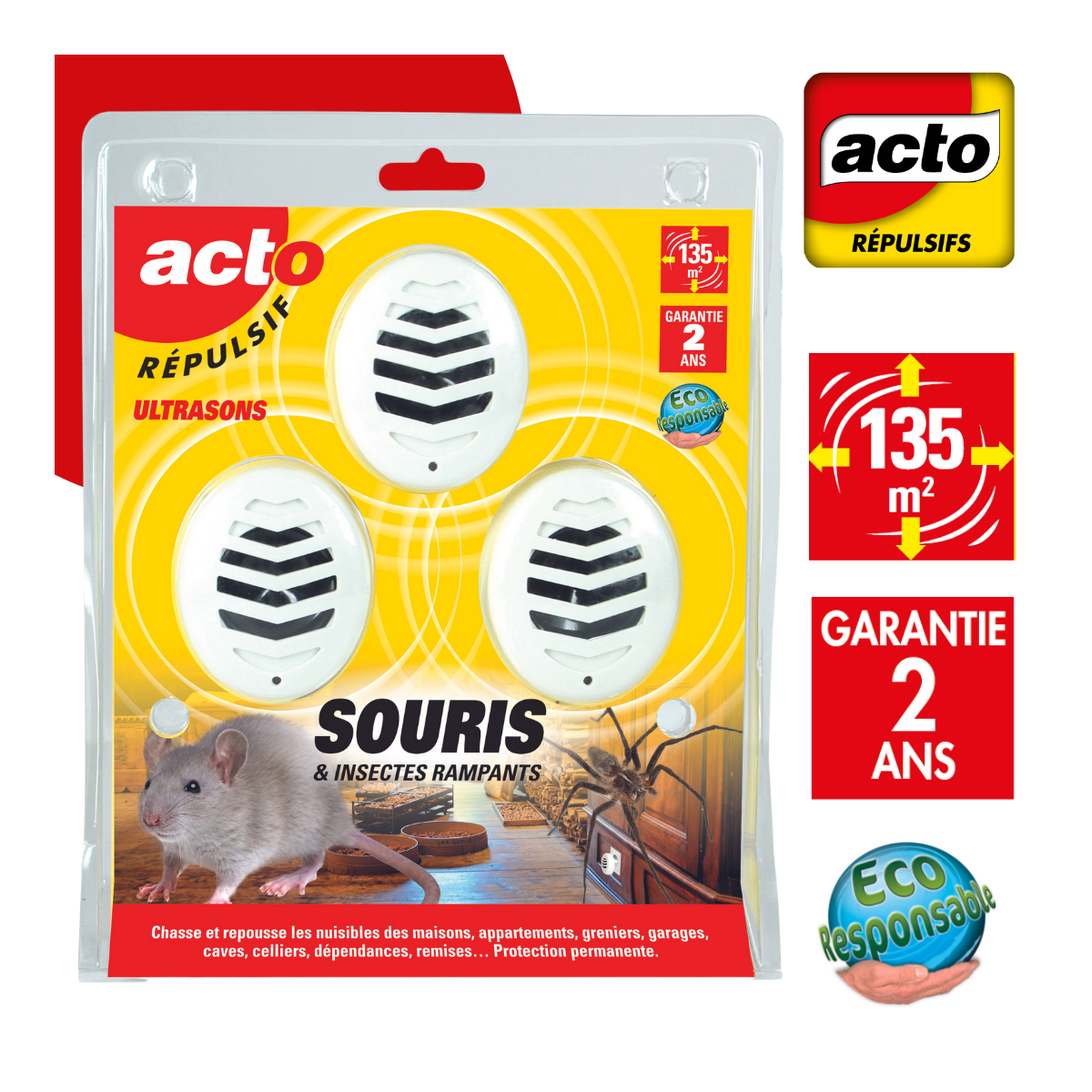 Acto - Répulsif ULTRASONS SOURIS - Insectes rampants - Araignées - lot de 3 - Image 3