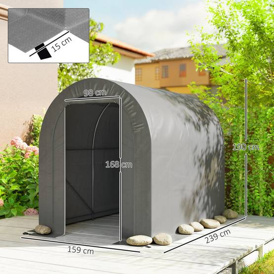 Abri de jardin pour vélo avec armature en acier, porte zippée, imperméable, 2,4 x 1,6 x 1,9 m, gris clair - Image 5