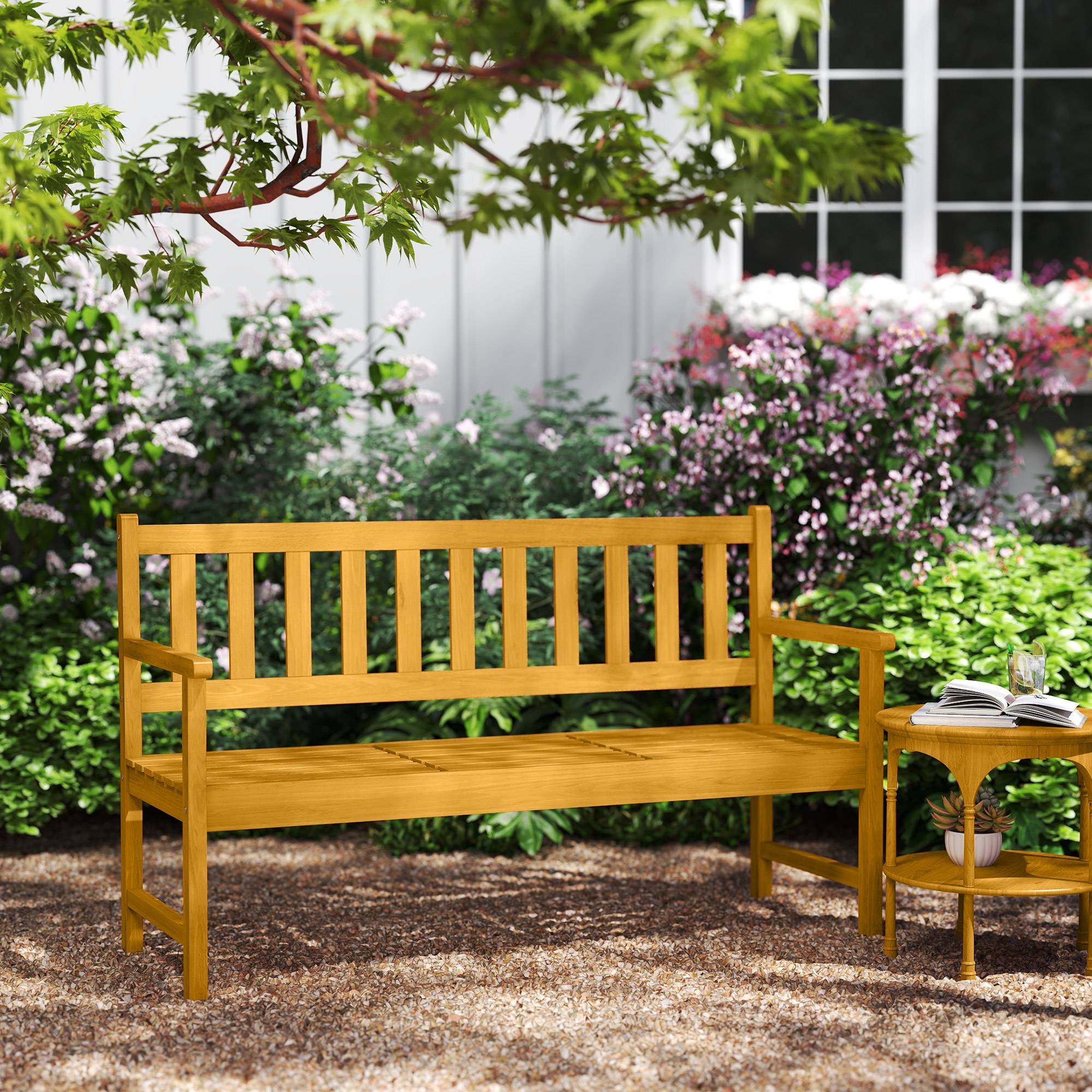 Banc de jardin 2 places en bois de teck, accoudoirs et dossier, capacité 320 kg, 149x56,5x89cm, durable - Image 9