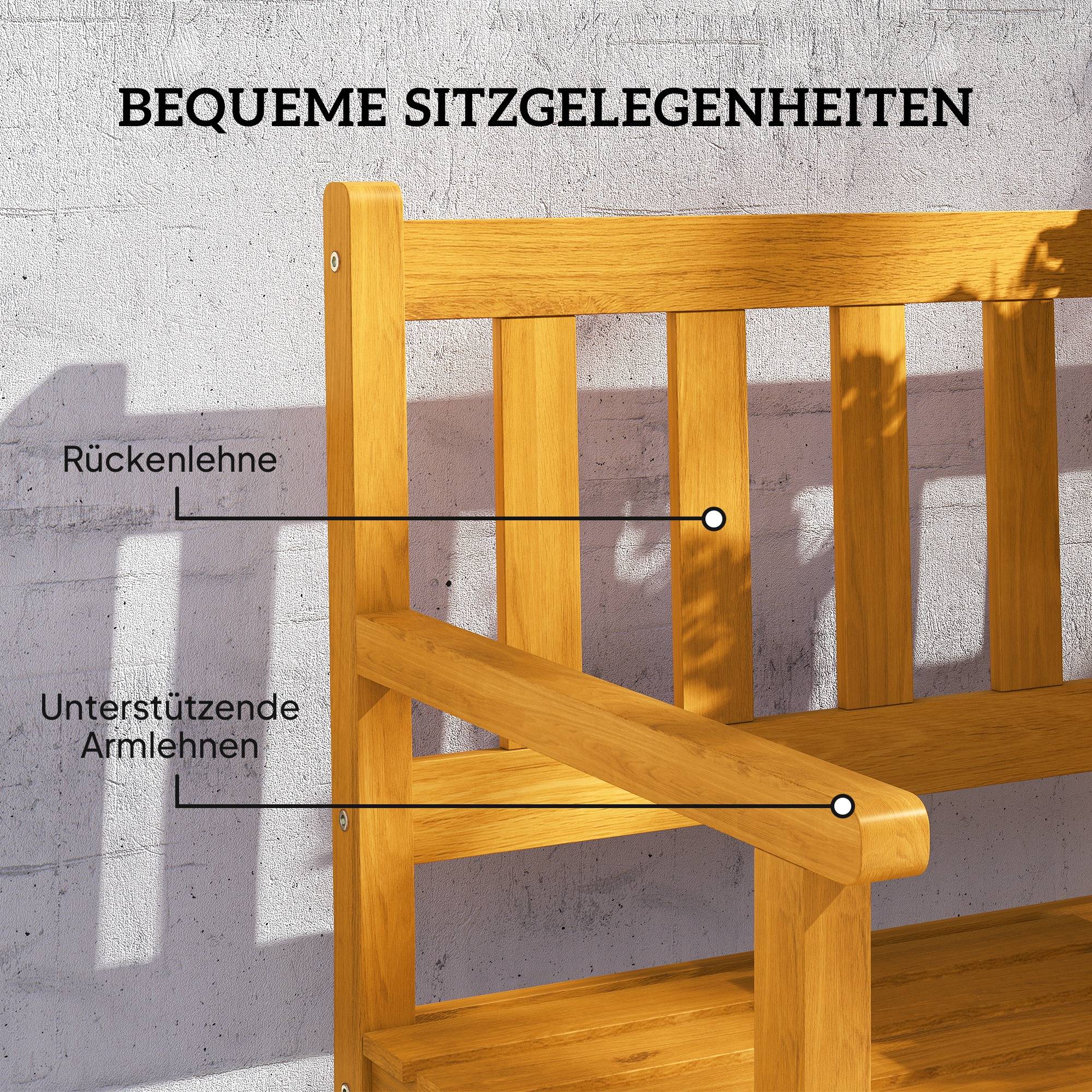 Banc de jardin 2 places en bois de teck, accoudoirs et dossier, capacité 320 kg, 149x56,5x89cm, durable - Image 7
