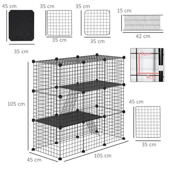 Parc Lapin Enclos Modulaire Acier Animaux Rampes 2 Portes 105x45x105cm Noir - ComfortXL Outdoor Living - Image 5